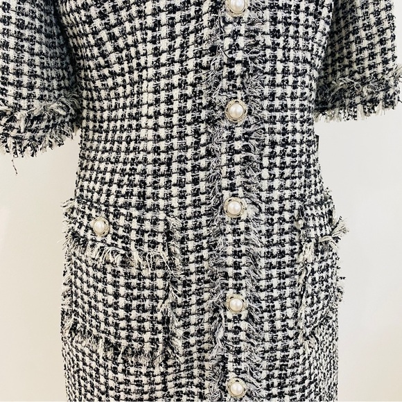 Rickie Freeman Teri Jon BEAUTIFUL TWEED dress with pearl button details - Picture 9 of 16